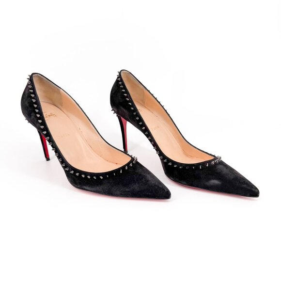Christian Louboutin Anjalina 85 Black Suede Spike Pumps Heels Size 40.5 US 10.5 - Picture 1 of 15